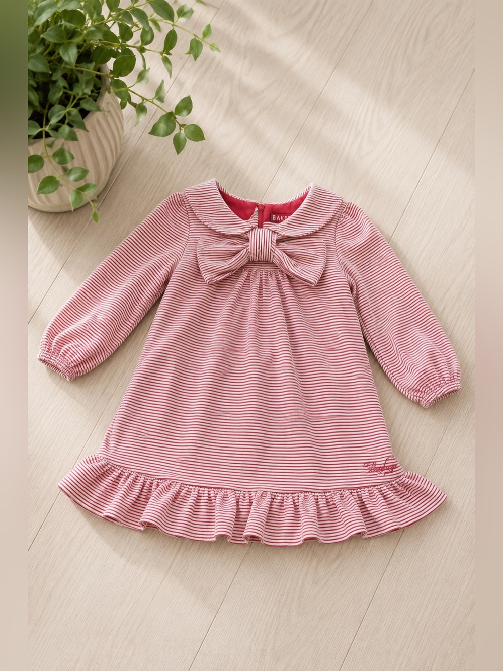 Baker Girl Ted Baker Red Stripe Dress Bow Ruffle Hem 18-24M‎ Jersey Everyday